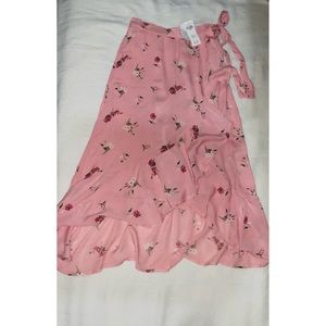 Ruffle Wrap Front MIDI Skirt